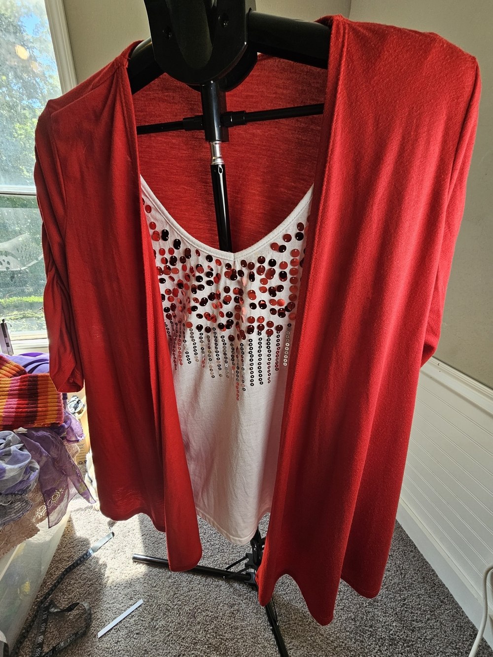 No Boundaries Red Open-Front Short-Sleeve Cardigan